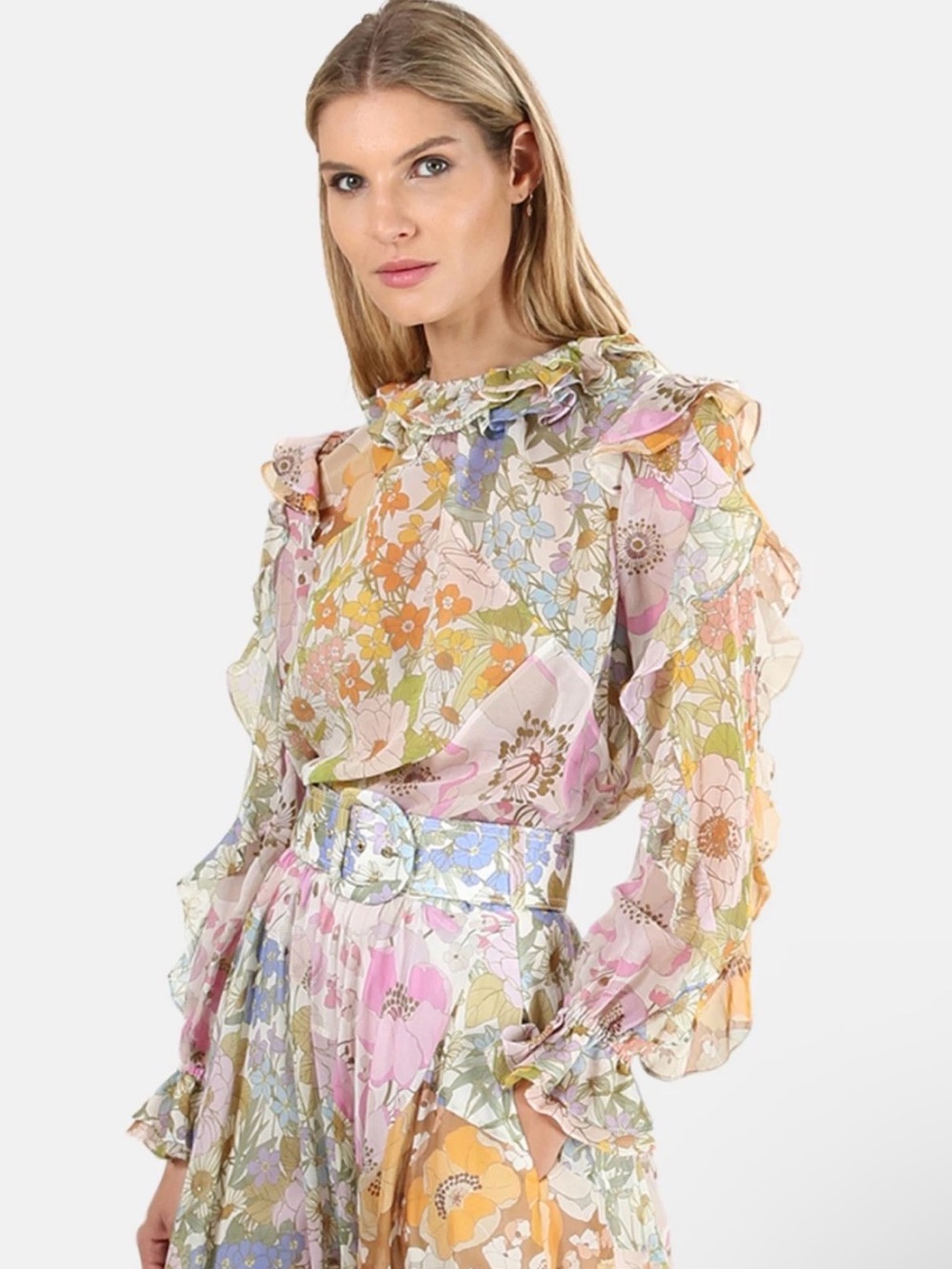 Zimmermann Super Eight Ruffle Shirt Resort 2020 Sz 2 ($595) EUC